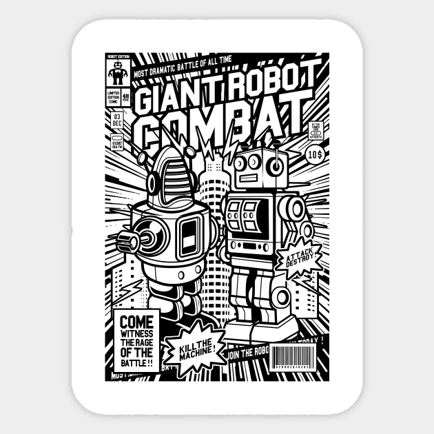 The giant robot duel Sticker by Superfunky